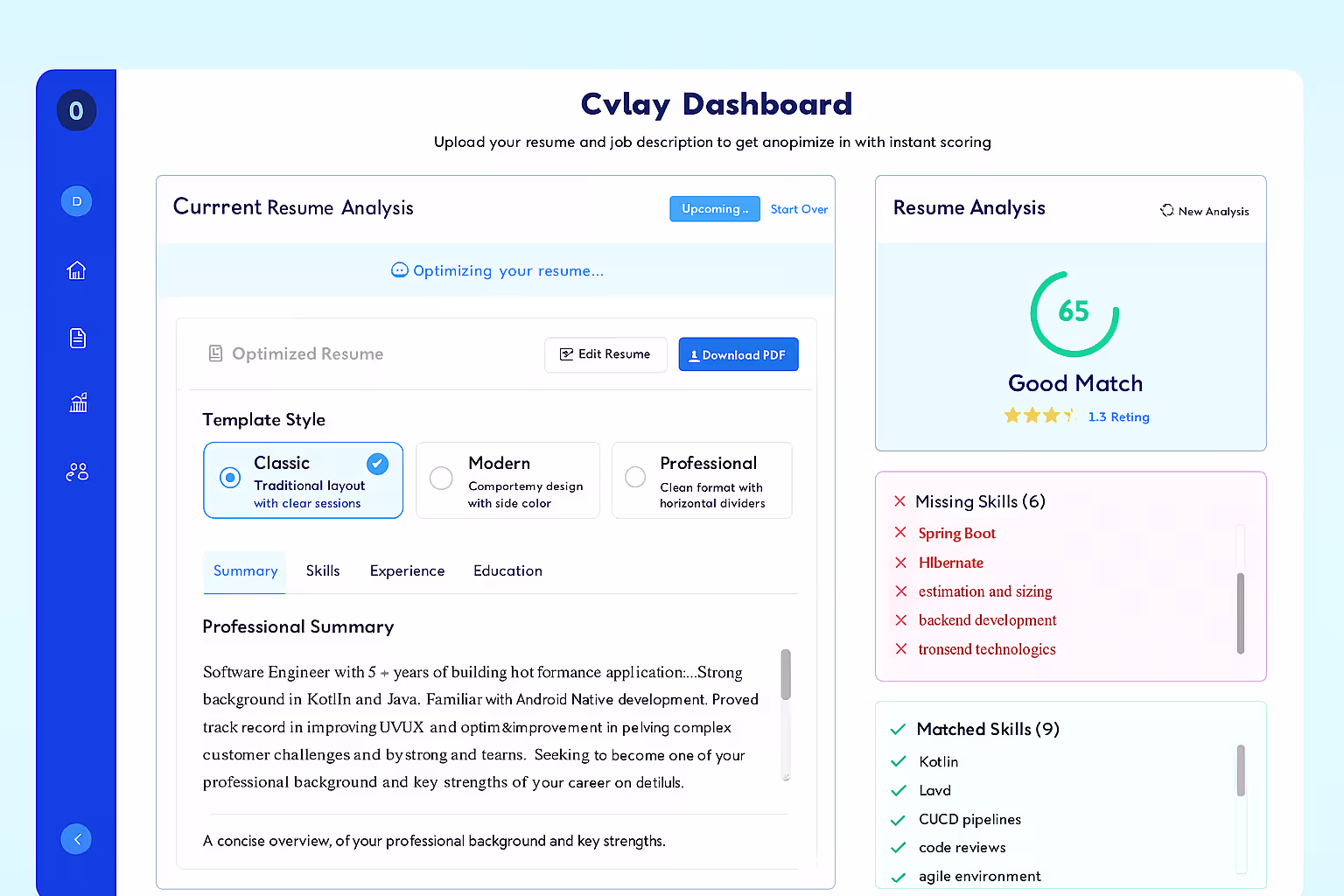 cvLay App Interface