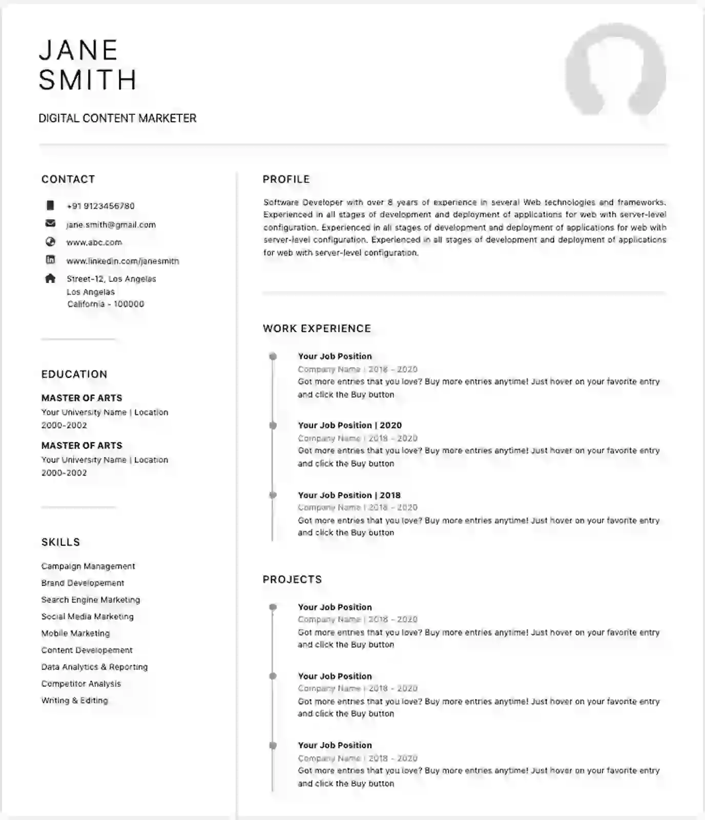 Pink resume template