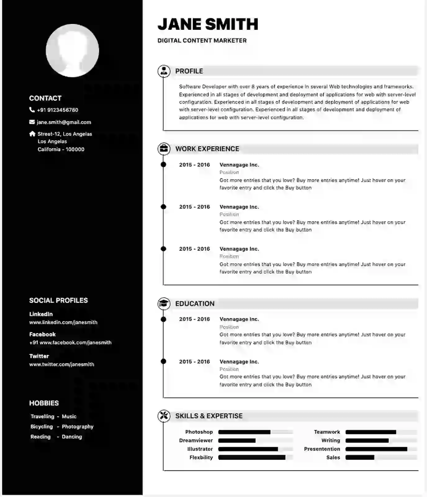 Black resume template